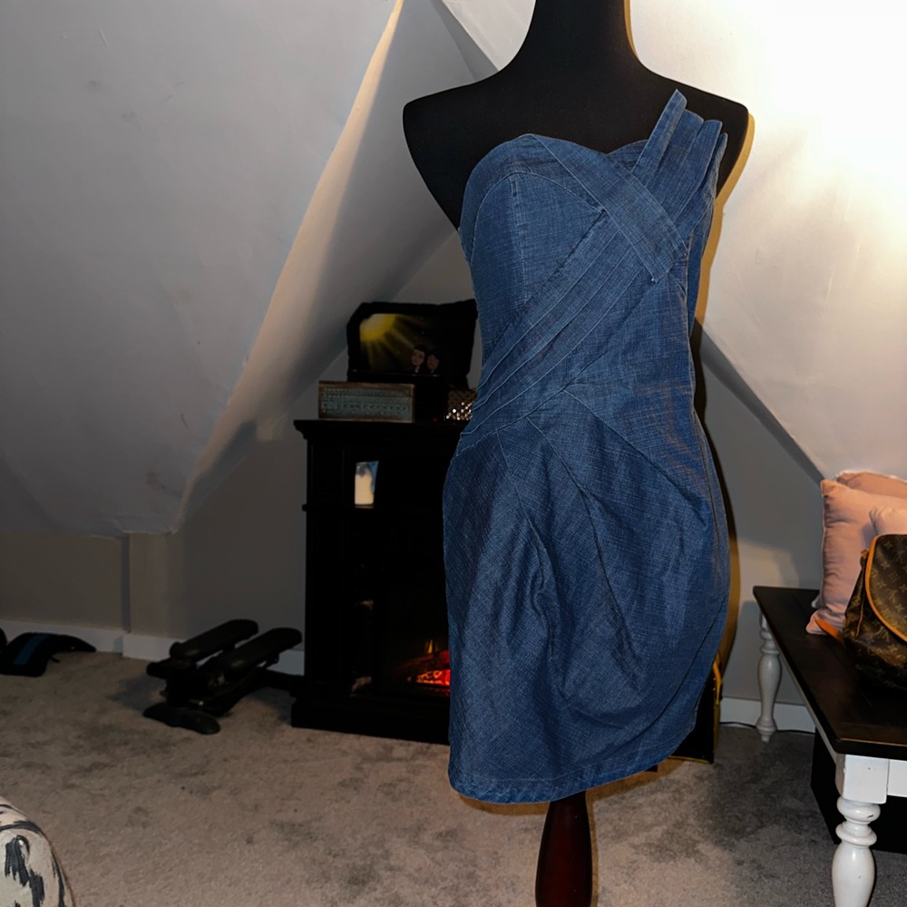 Romeo & Juliet Couture denim, strapless dress, size medium